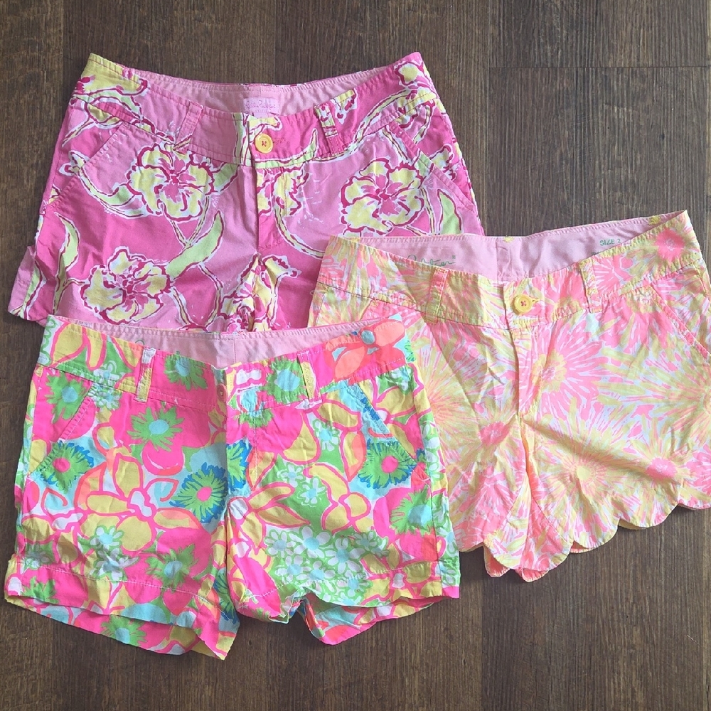 ❤️ Lilly Pulitzer Pink and Yellow Floral Women's Shorts Trio